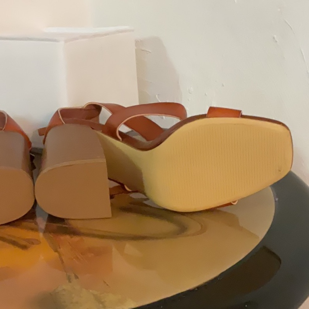 Madden Girl Faux Leather Strappy Block Heel Sandals, Size 9.5M, Brown - Picture 7 of 11